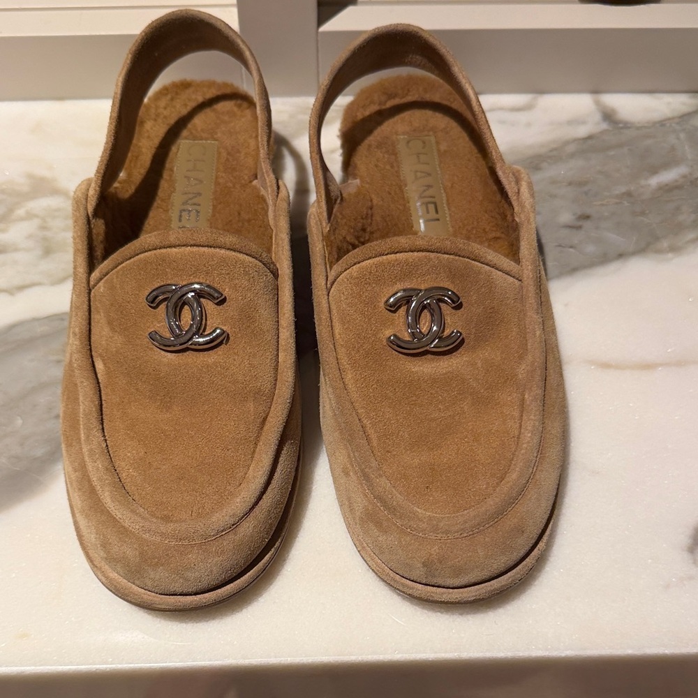 Chanel Tan Suede Loafers